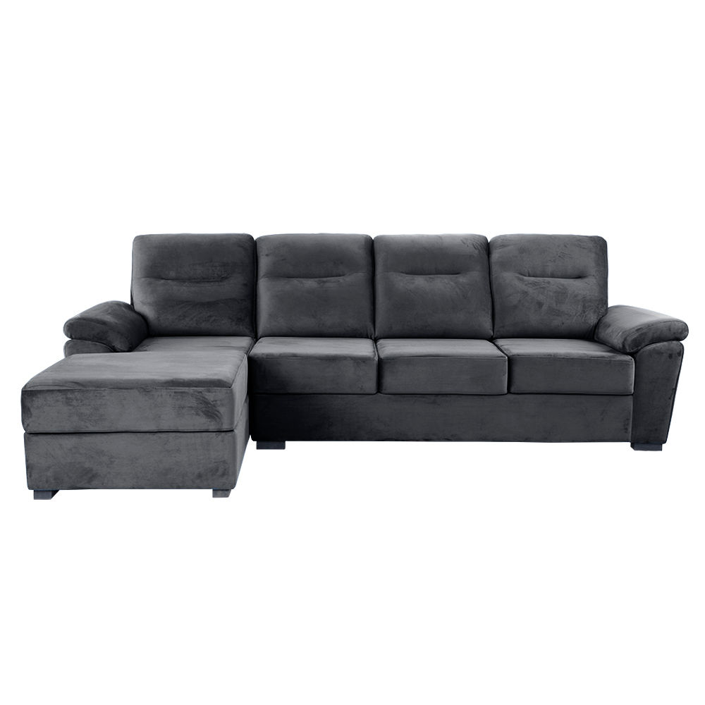 Wakefit Lounger L - Shape Sofa Set (3 Seater + Left Aligned Chaise) - Velvet Space Grey